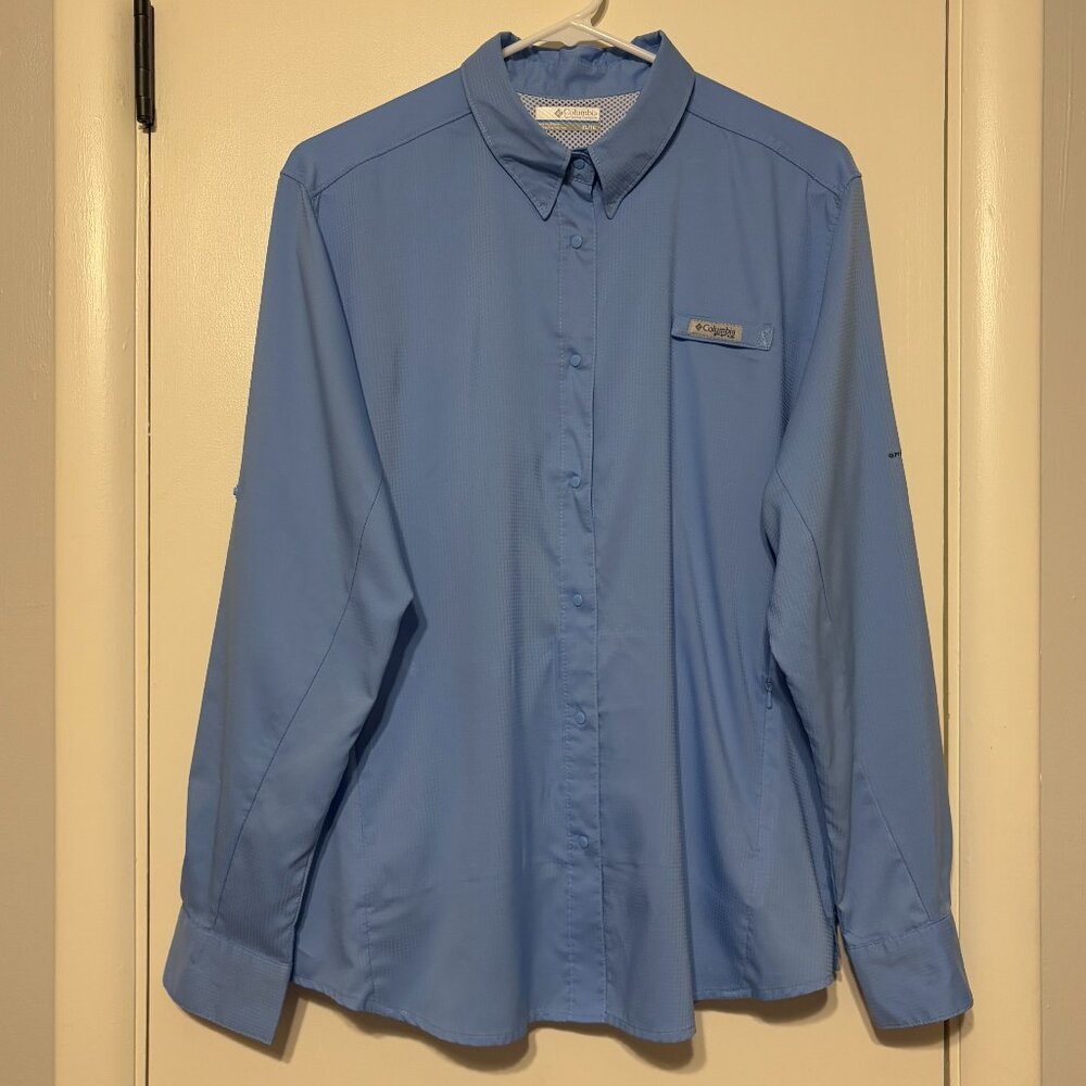 Columbia PFG Women's Tab Sleeve Tamiami II Fishing Hiking Trail Shirt XL Lt Blue